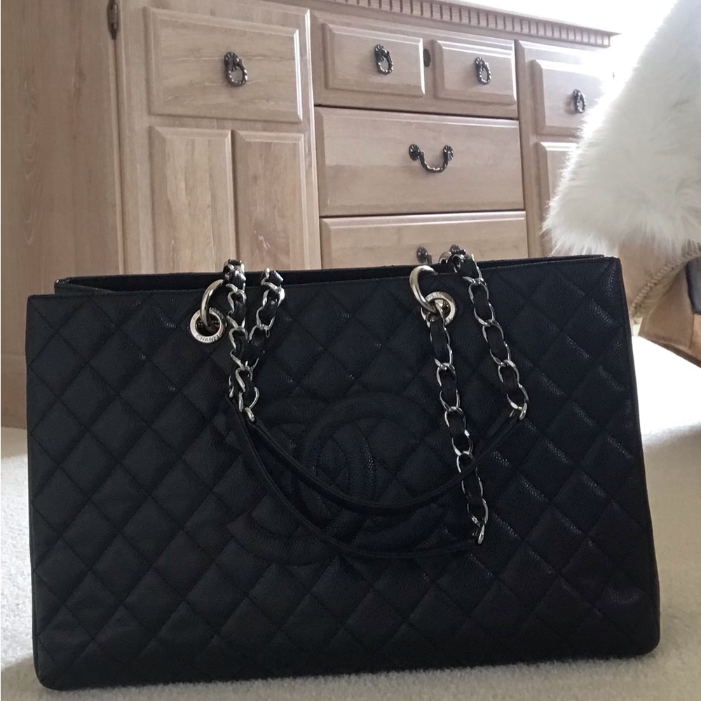 Authentic Black Chanel Caviar XL Grand Shopping Tote